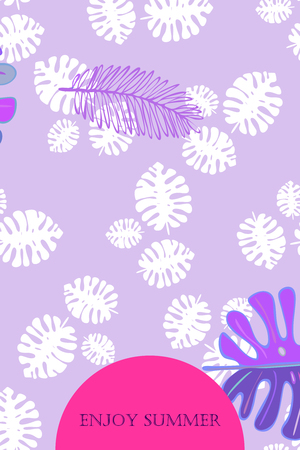 Leaves of tropical plants. Color summer postcard, summer vacation. Vector background.のイラスト素材