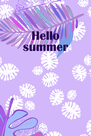 Leaves of tropical plants. Color summer postcard, summer vacation. Vector background.のイラスト素材
