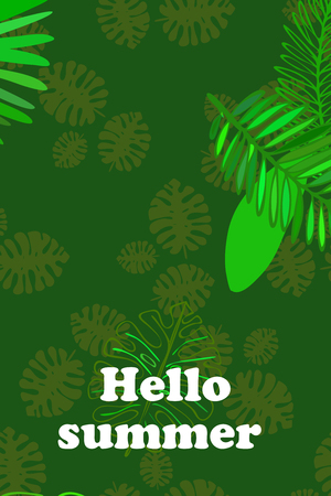 Leaves of tropical plants. Color summer postcard, summer vacation. Vector background.のイラスト素材