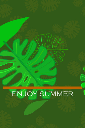 Leaves of tropical plants. Color summer postcard, summer vacation. Vector background.のイラスト素材