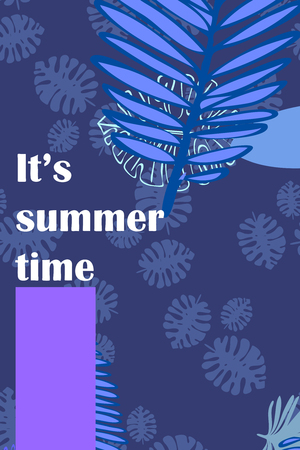 Leaves of tropical plants. Color summer postcard, summer vacation. Vector background.のイラスト素材