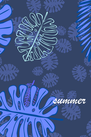 Leaves of tropical plants. Color summer postcard, summer vacation. Vector background.のイラスト素材