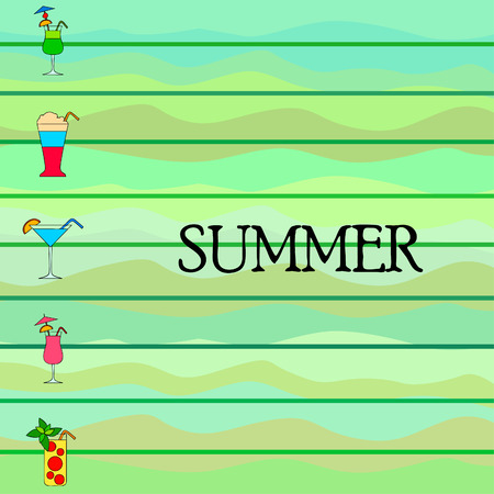 Summer card with cocktails. Beach holiday. Vector background.