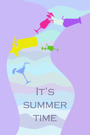 Summer card with cocktails. Beach holiday. Vector background.のイラスト素材