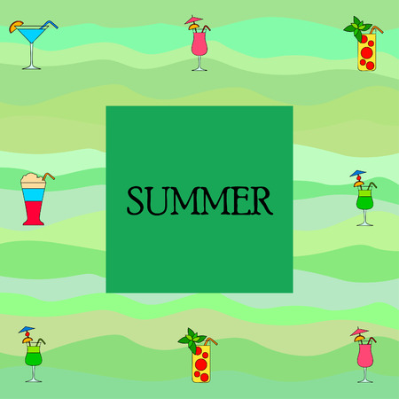 Summer card with cocktails. Beach holiday. Vector background.のイラスト素材