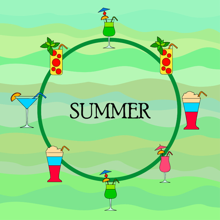 Summer card with cocktails. Beach holiday. Vector background.のイラスト素材