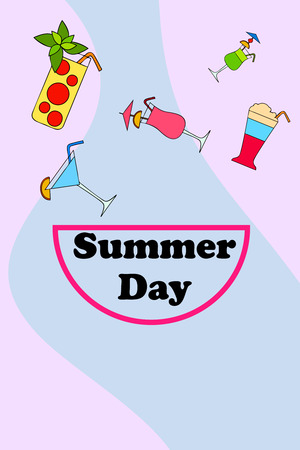 Summer card with cocktails. Beach holiday. Vector background.のイラスト素材