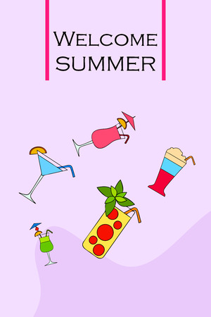 Summer card with cocktails. Beach holiday. Vector background.のイラスト素材