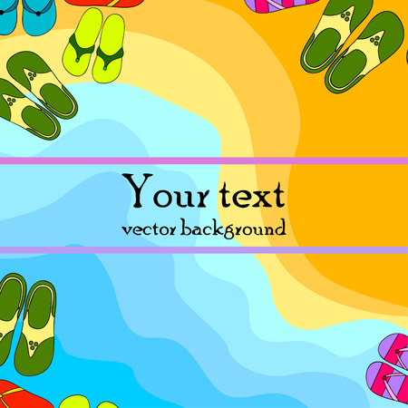 Vector set with cute and colorful summer slippers. Beach vacation. Vector background.のイラスト素材