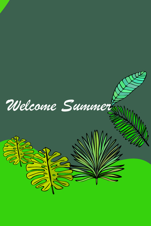 The leaves are tropical plants. Summer rest. Tropical design. Vector background.のイラスト素材