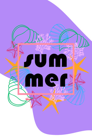 Underwater background. Cute colorful seashells and starfish. Summer design. Vector backgroundのイラスト素材