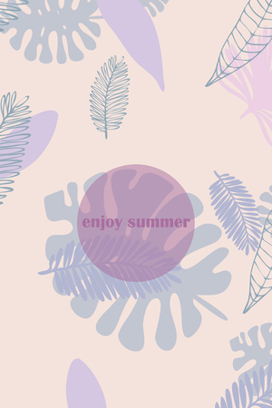Leaves of tropical plants. Color summer postcard, summer vacation. Vector background.のイラスト素材