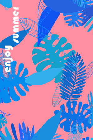 Leaves of tropical plants. Color summer postcard, summer vacation. Vector background.のイラスト素材