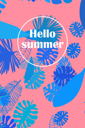 Leaves of tropical plants. Color summer postcard, summer vacation. Vector background.のイラスト素材