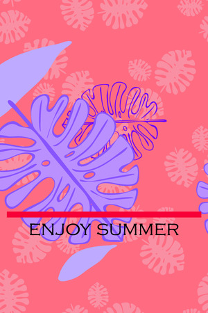 Leaves of tropical plants. Color summer postcard, summer vacation. Vector background.のイラスト素材