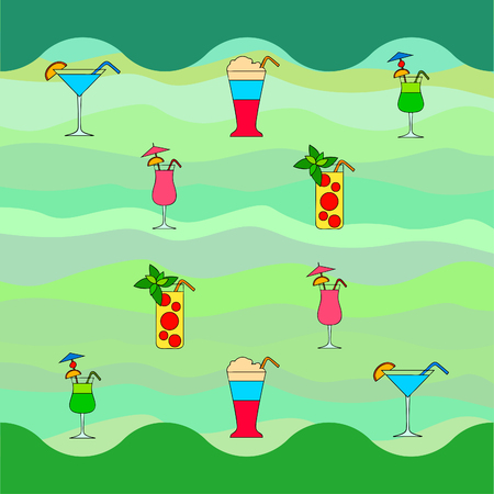 Summer card with cocktails. Beach holiday. Vector background.のイラスト素材