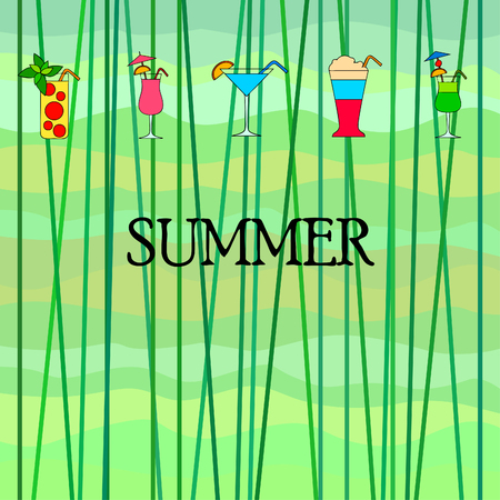 Summer card with cocktails. Beach holiday. Vector background.のイラスト素材