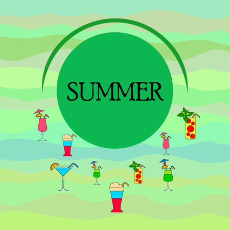 Summer card with cocktails. Beach holiday. Vector background.のイラスト素材