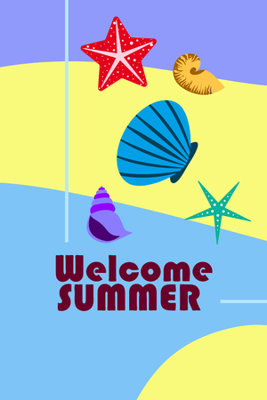 Underwater background. Cute colorful seashells and starfish. Summer design. Vector backgroundのイラスト素材