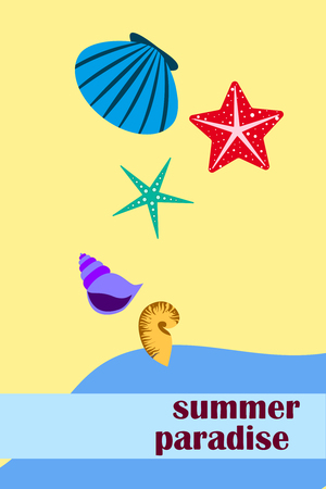 Underwater background. Cute colorful seashells and starfish. Summer design. Vector backgroundのイラスト素材