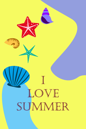 Underwater background. Cute colorful seashells and starfish. Summer design. Vector backgroundのイラスト素材