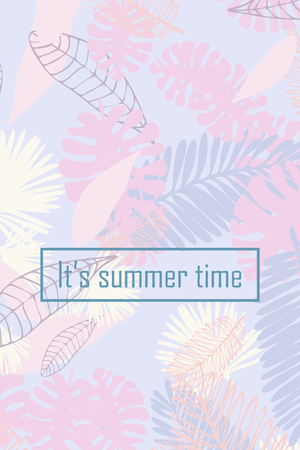 Leaves of tropical plants. Color summer postcard, summer vacation. Vector background.のイラスト素材