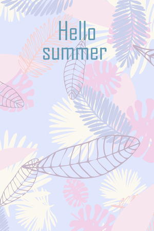 Leaves of tropical plants. Color summer postcard, summer vacation. Vector background.