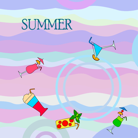 Summer card with cocktails. Beach holiday. Vector background.のイラスト素材