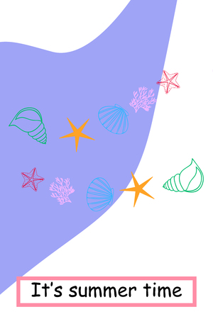 Underwater background. Cute colorful seashells and starfish. Summer design. Vector backgroundのイラスト素材