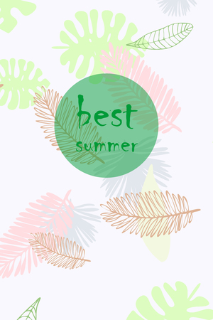 Leaves of tropical plants. Color summer postcard, summer vacation. Vector background.のイラスト素材