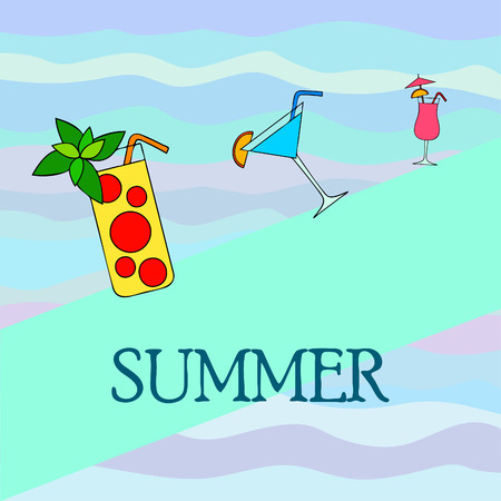 Summer card with cocktails. Beach holiday. Vector background.のイラスト素材