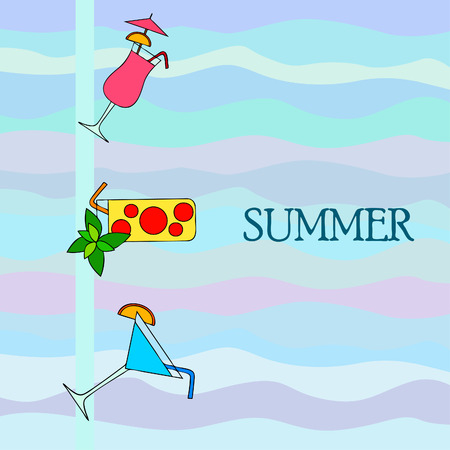 Summer card with cocktails. Beach holiday. Vector background.のイラスト素材