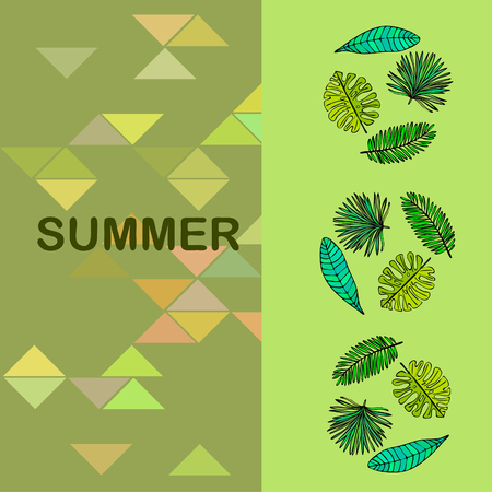The leaves are tropical plants. Summer rest. Tropical design. Vector background.