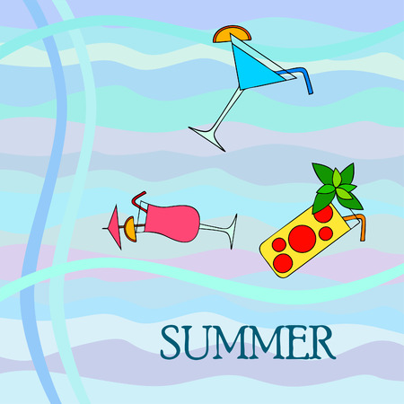 Summer card with cocktails. Beach holiday. Vector background.のイラスト素材