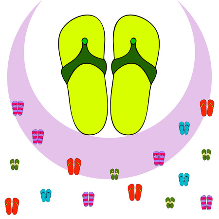 Vector set with cute and colorful summer slippers. Beach vacation. Vector background.のイラスト素材
