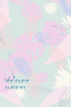 Leaves of tropical plants. Color summer postcard, summer vacation.のイラスト素材