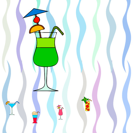 Summer card with cocktails. Beach holiday. Vector background.のイラスト素材