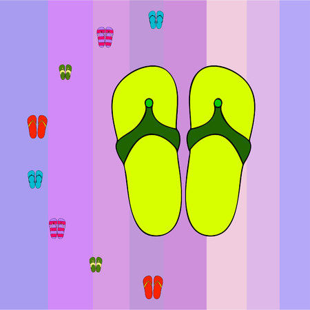 Vector set with cute and colorful summer slippers. Beach vacation. Vector background.のイラスト素材