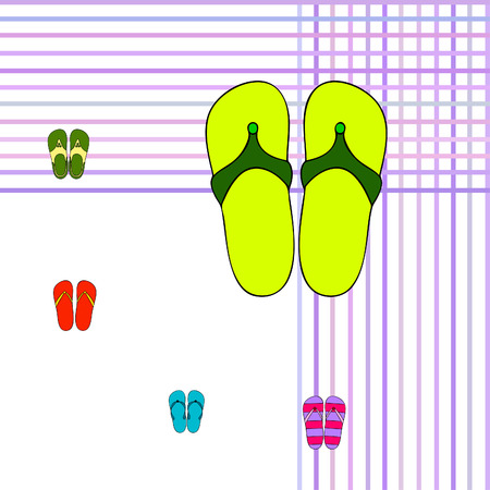 Vector set with cute and colorful summer slippers. Beach vacation. Vector background.のイラスト素材