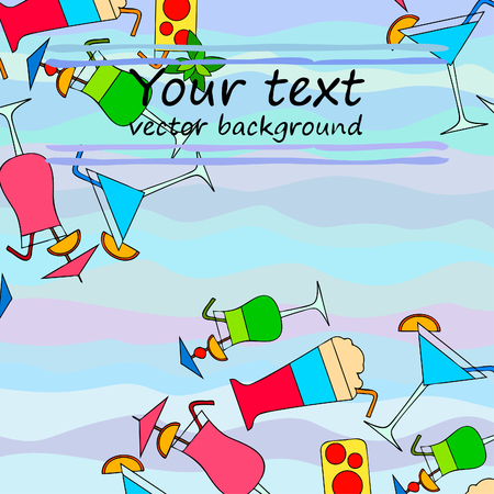 Summer card with cocktails. Beach holiday. Vector background.のイラスト素材