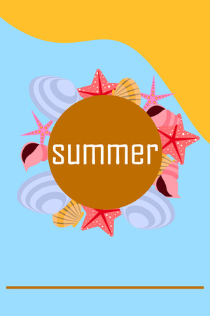 Underwater background. Cute colorful seashells and starfish. Summer design. Vector backgroundのイラスト素材