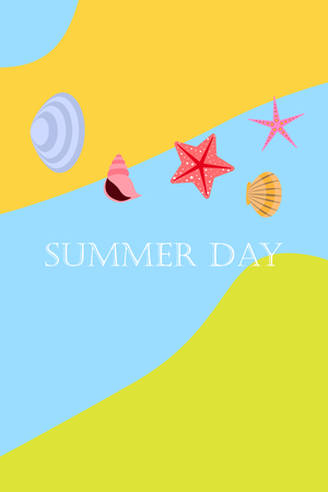 Underwater background. Cute colorful seashells and starfish. Summer design. Vector backgroundのイラスト素材