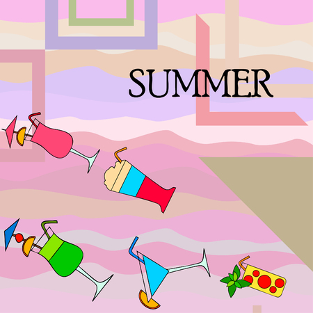 Summer card with cocktails. Beach holiday. Vector background.のイラスト素材