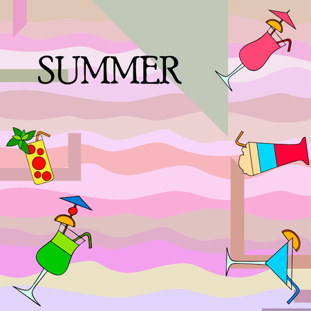 Summer card with cocktails. Beach holiday. Vector background.のイラスト素材
