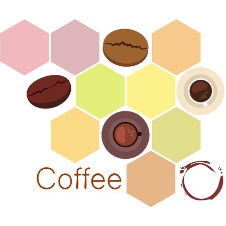 Coffee cup, coffee grains, breakfast concept. Drinks menu for restaurant, background.のイラスト素材
