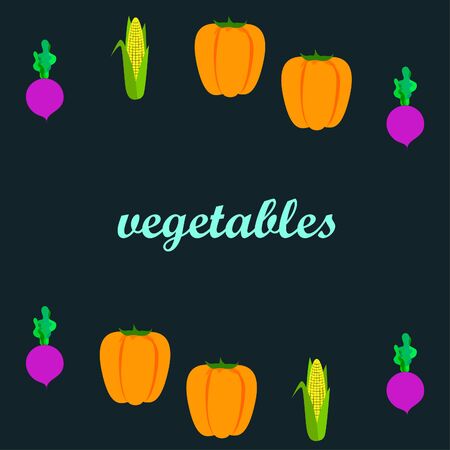 Fresh vegetables. Pepper, beet, corn. Organic food poster. Farmer market design.のイラスト素材