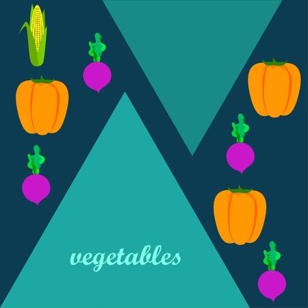 Fresh vegetables. Pepper, beet, corn. Organic food poster. Farmer market design.のイラスト素材