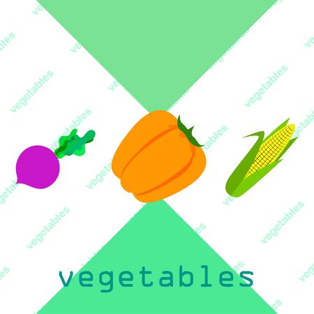 Fresh vegetables. Pepper, beet, corn. Organic food poster. Farmer market design. Vector.のイラスト素材