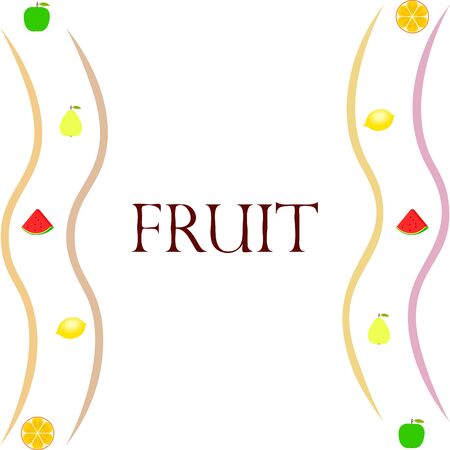 Fruits and berries. Colorful cartoon fruit icons: orange, pear, apple, lemon, watermelon. Vector background.のイラスト素材