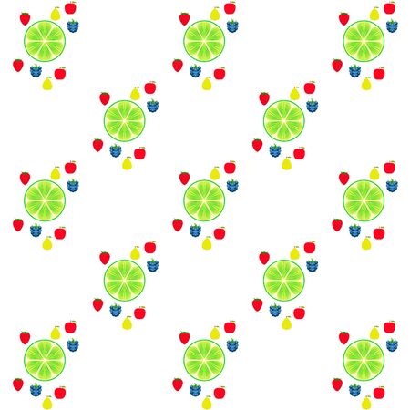 Fruits and berries. Colorful cartoon fruit icons: apple, pear, blackberry, strawberry, lime. Vector...